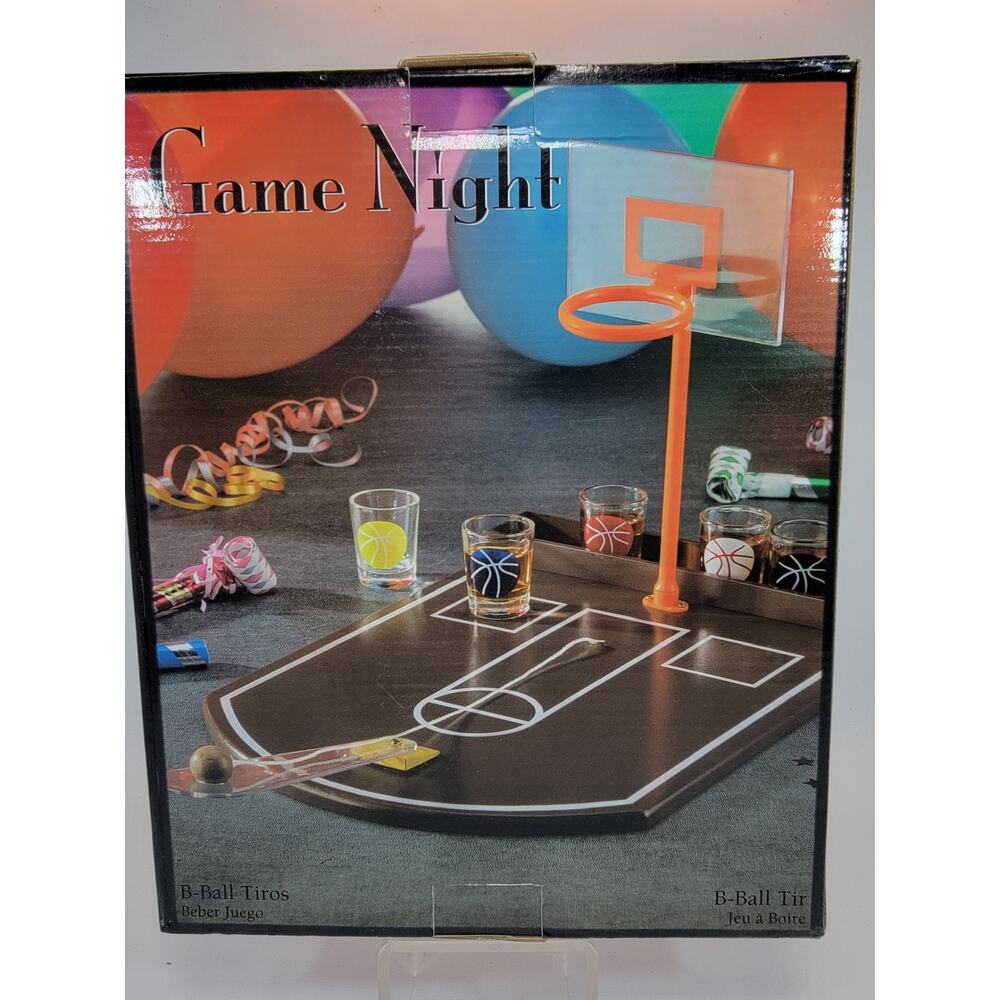 GAME NIGHT, B-BALL SHOTS, ADULT BASKETBALL SHOT DRINKING GAME, W/ 6 GLASSES, NEW